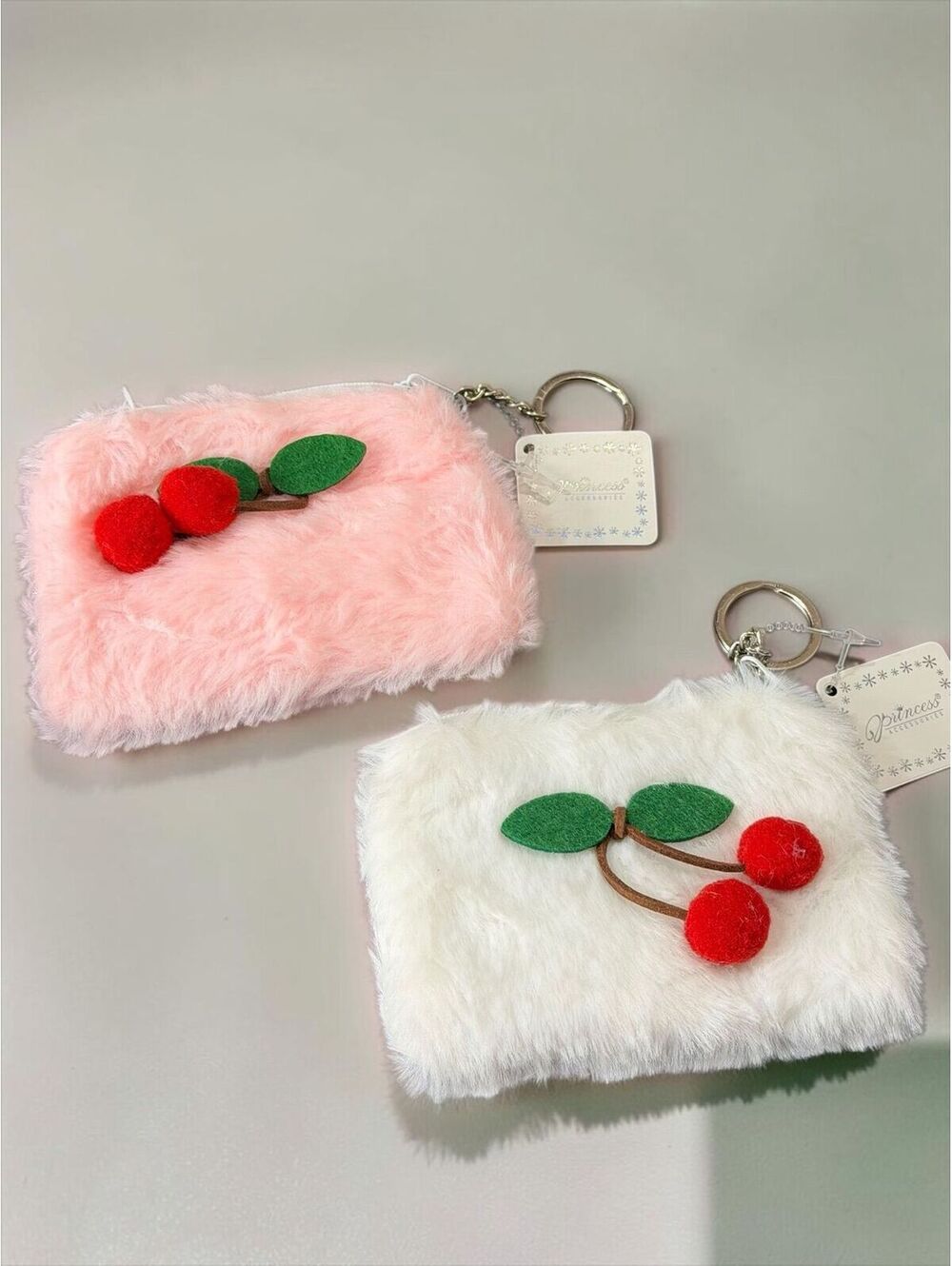 Princess Accessories Fuzzy Cherry Coin Purse Keychain Pouch Choose Color